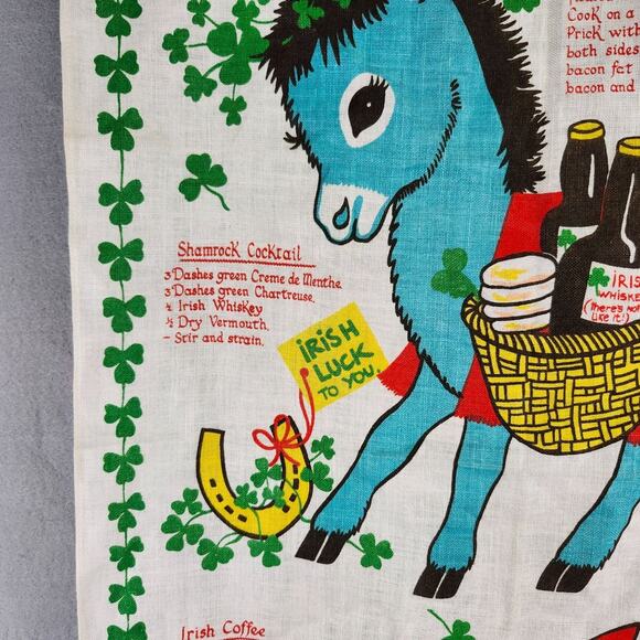 Vintage Irish Themed Linen Tea Towel With Recipes & Graphics - Picture 5 of 7